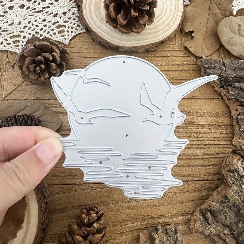 Lapoo 3D Backgrounds Metal Cutting Die for Scrapbooking, New Cutting Dies DIY Album Card Making Decor Paper Craft Metal Die Cuts Party Wedding Decorations (Sunset Sea Gull 3.9 x 3.2 in) - Image 1